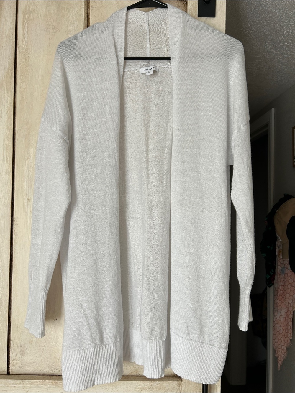 Nine West White Open-Front Cardigan Sweater